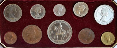 Lot 209 - Proof Set 1953, 10 coins crown to farthing, in maroon leatherette CofI, bronze toning o/wise FDC