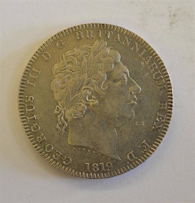 Lot 224 - George III Crown 1819 LIX, small digs in obv. field, hairlines, good edge, GVF to AEF