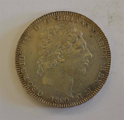 Lot 225 - George III Crown 1820 LX, minor contact marks/hairlines, good edge, EF