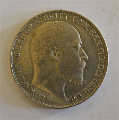 Lot 227 - Edward VII Crown 1902, sometime lightly cleaned, contact marks, hairlines, scratches on neck, a...