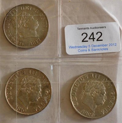 Lot 242 - George III, 3 x Halfcrowns: 1817 small laureate head, cleaned, hairlines & several obv. digs o/wise