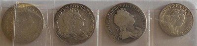 Lot 248 - George I, 3 x Shillings: 1720 plain in angles, minor flecking o/wise lustrous AEF, 1723 SSC...