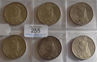 Lot 255 - Victoria, 6 x JH Crowns: 1887, 1888, 1889, 1890, 1891 & 1892, all with contact marks and/or...