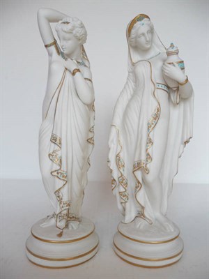 Lot 45 - A Pair of Enamelled and Gilded Parian Porcelain Figures of Classical Maidens, circa 1860, one...