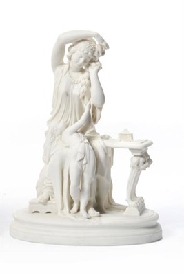 Lot 46 - A Parian Classical Group, J&T Bevington, Hanley, circa 1865-77, as a young mother wearing...