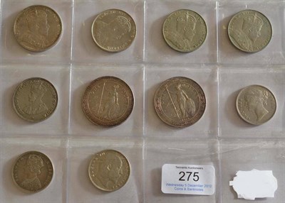 Lot 275 - Straits Settlements, 5 x Silver Dollars: 1904B, 1907, 1908, 1909 & 1920, 2 x Britannia Trade...