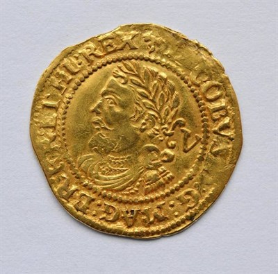 Lot 9 - James I Gold Quarter Laurel, third coinage, MM trefoil (1624), tie ends form a bracket to...