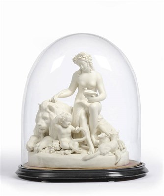 Lot 48 - A Parian Porcelain Mythological Group, circa 1860, as a semi-nude classical maiden seated on...