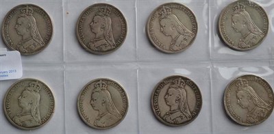 Lot 24 - Victoria, 8 x Jubilee Head Crowns: 1889(x2), 1890(x2), 1891(x2) & 1892(x2), a couple cleaned, AFine