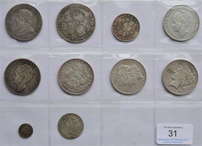 Lot 31 - 10 x Foreign Silver Coins comprising: South Africa crown 1892, single shaft wagon, obv. some...