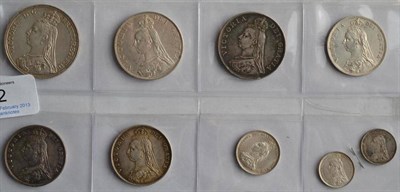 Lot 32 - Victoria, 9 x Jubilee Head Silver Coins comprising: crown 1889 sometime cleaned, hairlines...