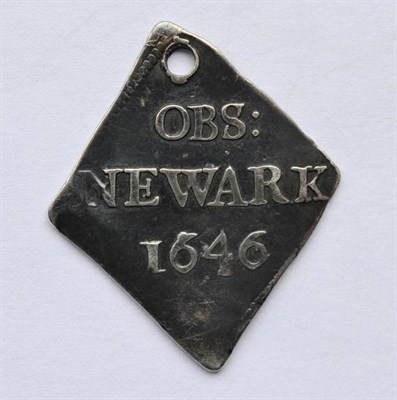 Lot 35 - Charles I, Ninepence Newark Besieged 1646, obv. struck off-centre, large crown between CR, IX...