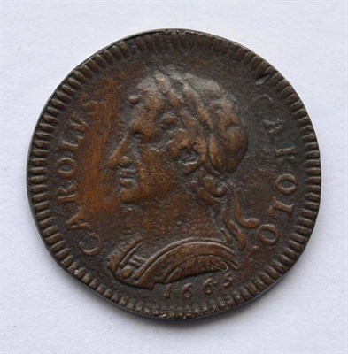 Lot 46 - Charles II, Pattern  Farthing in Copper 1665, obv. CAROLVS A CAROLO around bust of king with...