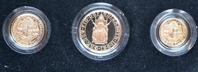 Lot 58 - RM 3-Coin Gold Proof Set 1989, '500th Anniversary of the Sovereign' comprising £2, sovereign...