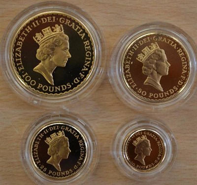 Lot 74 - Britannia 4-coin Gold Proof Set 1987, £100, £50, £25 & £10, with cert, in CofI, FDC