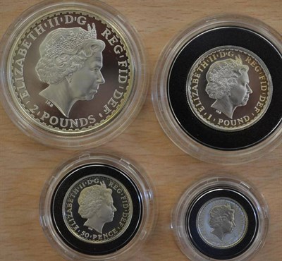 Lot 75 - Britannia 4-coin Silver Proof Set 2001, £2, £1, 50p & 20p, with cert, in CofI, FDC