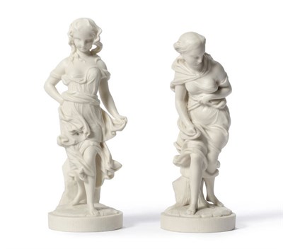 Lot 57 - Before the Wind, and Against the Wind, A Pair of Worcester Parian Figures, Shape Numbers 2/53...