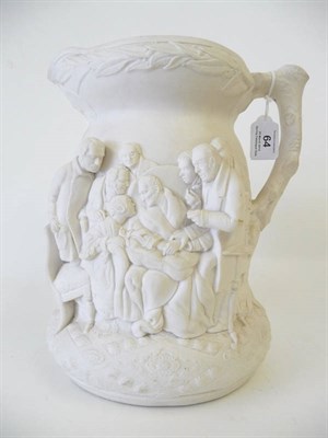 Lot 64 - A High Relief Moulded Jug, The Death of Wellington, Alcock, circa 1854, of bell shape, with...