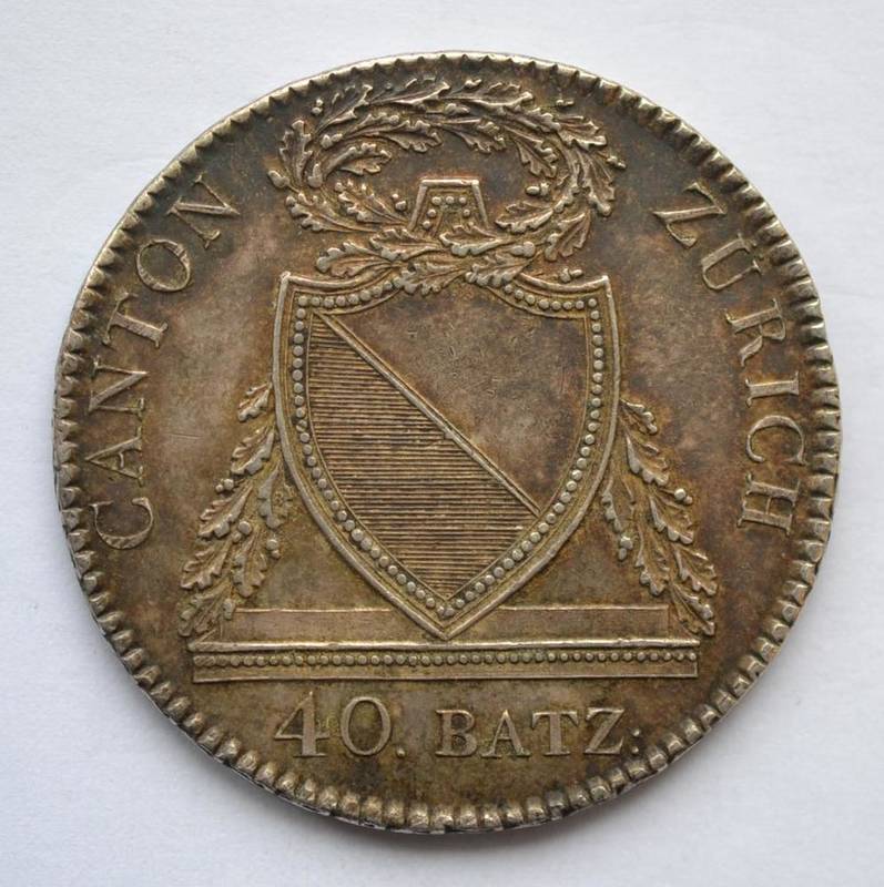Lot 222 - Zurich (Swiss Canton) Silver 40 Batzen 1813B, 18mm shield, short right-hand garland, rev....