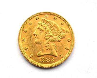 Lot 28 - USA, Gold 5 dollars 1882 'Coronet Head', 8.33g, .900 gold, AVF/VF