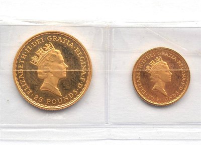 Lot 51 - Britannia Gold £25 1989 (1/4oz fine gold) & gold £10 1989 (1/10oz fine gold) BU