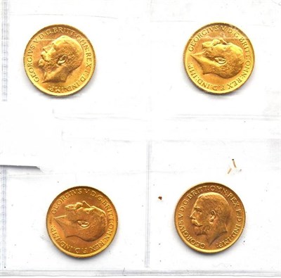 Lot 54 - George V, 4 x Sovereigns: 1911, 1912, 1913 & 1914, Fine or+