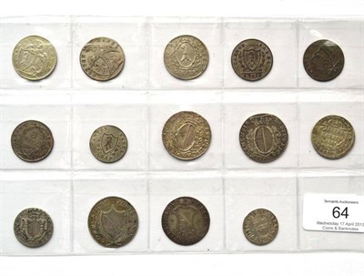 Lot 64 - Swiss Cantons, 14 x 17th to 19th Century Billon & Silver Coins comprising: Basel: 2 x 5 batzen...