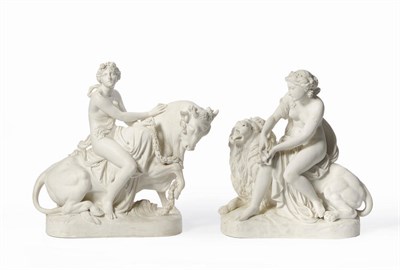 Lot 80 - Lion in Love, after J B Klagmann, Shape 412, Minton, circa 1850-65, modelled as a nude maiden...