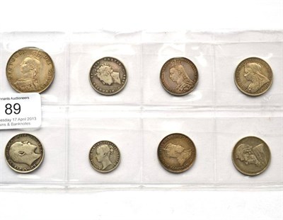 Lot 89 - Miscellaneous English Silver Coins comprising: florin 1887JH lightly toned GVF, 4 x shillings...