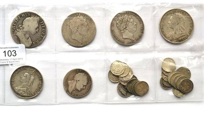 Lot 103 - Miscellaneous English Silver Coins comprising: 4 x crowns: 1696 3rd bust, edge lettering worn...