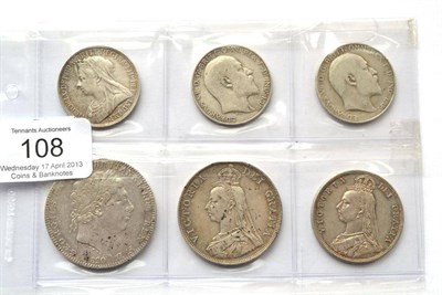 Lot 108 - Miscellaneous English Silver Coins comprising: crown 1820 LX contact marks/hairlines Fine,...