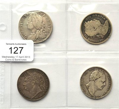 Lot 127 - 4 x Halfcrowns: 1746 LIMA , cleaned, hairlines, minor contact marks AFine/Fine,  1816 bust Fair...