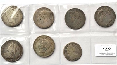 Lot 142 - 6 x Crowns: 1818 LIX, 'MB' stamped on bust, contact marks, 1820 LX & 1821 SECUNDO, all Fair to...