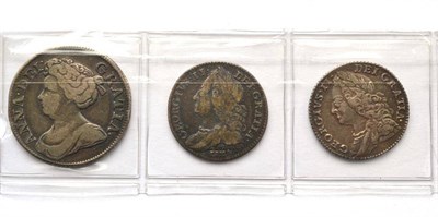 Lot 152 - 6 x English Silver Coins: Anne shilling 1711, 4th bust, plain in angles, Fine, George II 2 x...