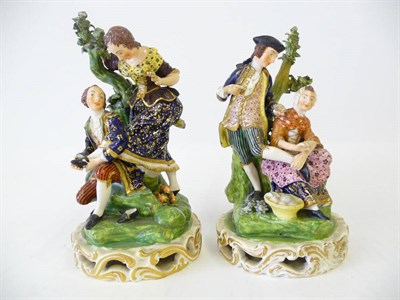 Lot 88 - A Pair of Bloor Derby Porcelain Figure Groups, circa 1820, as 18th century couples, on one he...