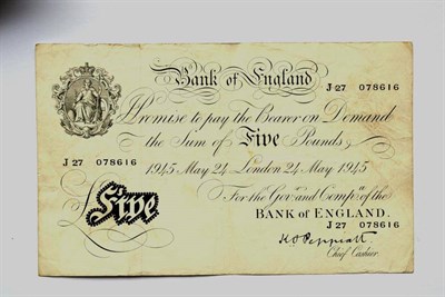 Lot 155 - White £5 Peppiatt, London 25 May 1945, (J27) Fine