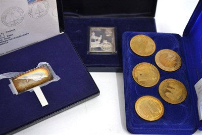 Lot 161 - 2 x Sterling Silver Commemorative Ingots comprising: an enlarged proof replica 9p stamp issued...