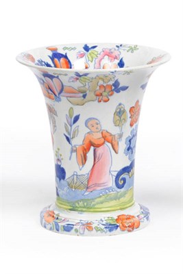 Lot 91 - A Brameld Transfer Printed Earthenware Trumpet Vase, Rose Jar Pattern, circa 1825-35, on a circular