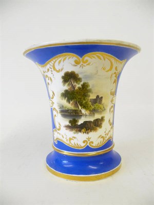 Lot 93 - A Rockingham Porcelain Topographical Painted Trumpet Vase, circa 1830-42, the vignettes depicting a