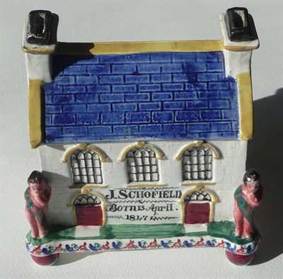 Lot 98 - A Yorkshire Type Pearlware Pottery Wesleyan Chapel Money Box, J Schofield, born 13 April 1847, with