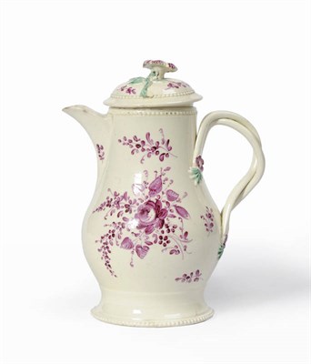 Lot 103 - A Leeds Creamware Pottery Small Coffee Pot, circa 1775, of baluster shape, with entwined reeded...