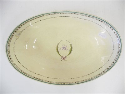 Lot 105 - A Leeds Pottery Creamware Oval Bowl, circa 1775, with green enamelled string line to the rim...