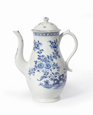 Lot 112 - A Lowestoft Porcelain Coffee Pot and Cover, late 18th century, of baluster shape, painted with...