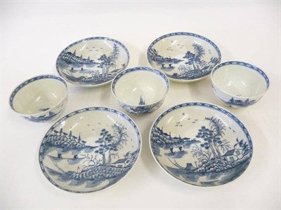 Lot 117 - A Set of Three Worcester "The Rock Strata Island" Pattern Tea Bowls and Saucers, circa 1770-80, the