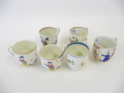 Lot 118 - A Group of Six Worcester Coffee Cups, circa 1768-75, three enamelled with Chinese figures, two with