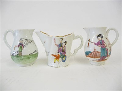 Lot 123 - A Worcester Sparrow Beak Jug, circa 1770, enamelled with two Mandarin ladies on a garden...