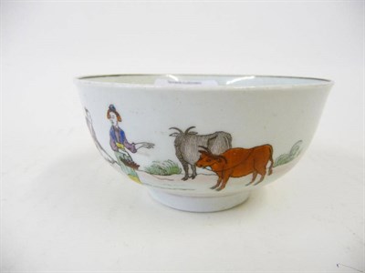 Lot 124 - A Worcester Bowl, circa 1757, transfer printed and enamelled with the Red Bull pattern, 10.4cm...