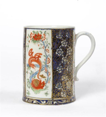 Lot 131 - A Worcester "Japan" Pattern Cylindrical Mug, circa 1770, painted in Kakiemon style with three...