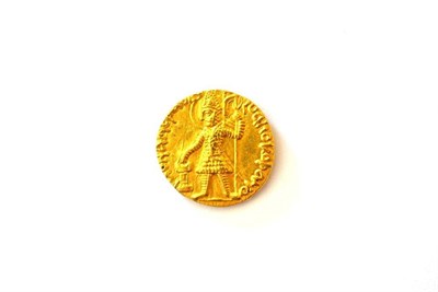 Lot 36 - India, Kushan Empire, Vasudeva I (circa 195-230AD), Gold Dinar; obv. Vasudeva sacrificing over...