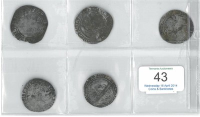 Lot 43 - Elizabeth I, 5 x Shillings comprising: (1) 2nd issue  MM martlet (1560-61), faint scratches on...